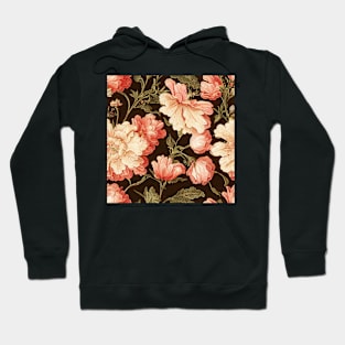 Vintage Floral Peach and Ivory Flowers on Brown Hoodie